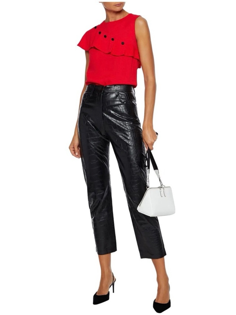 NWT Maje Lorena Sleeveless Top,  Asymmetrical Ruffle, Red, S